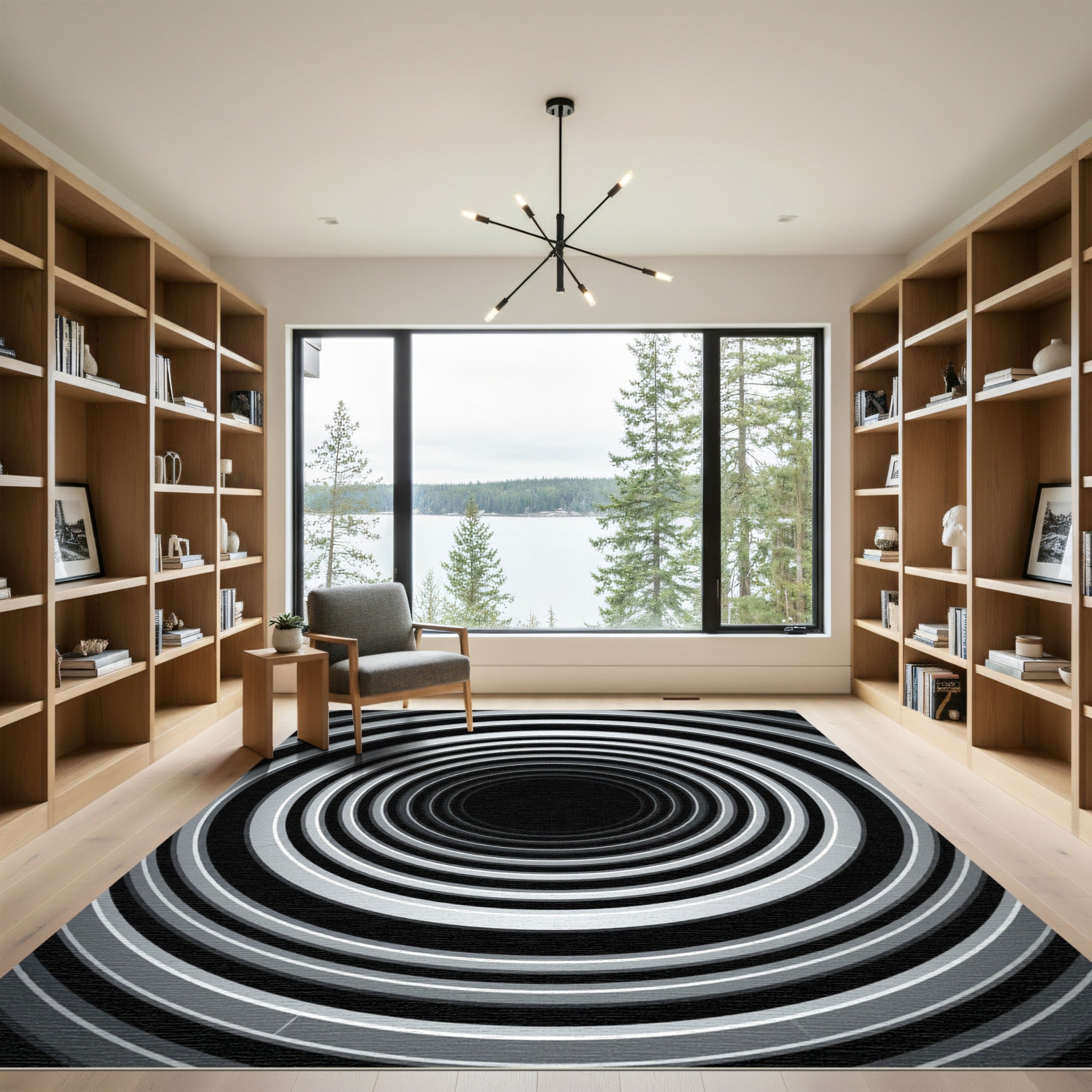 Monochrome Concentric Tunnel Optical Illusion Rug