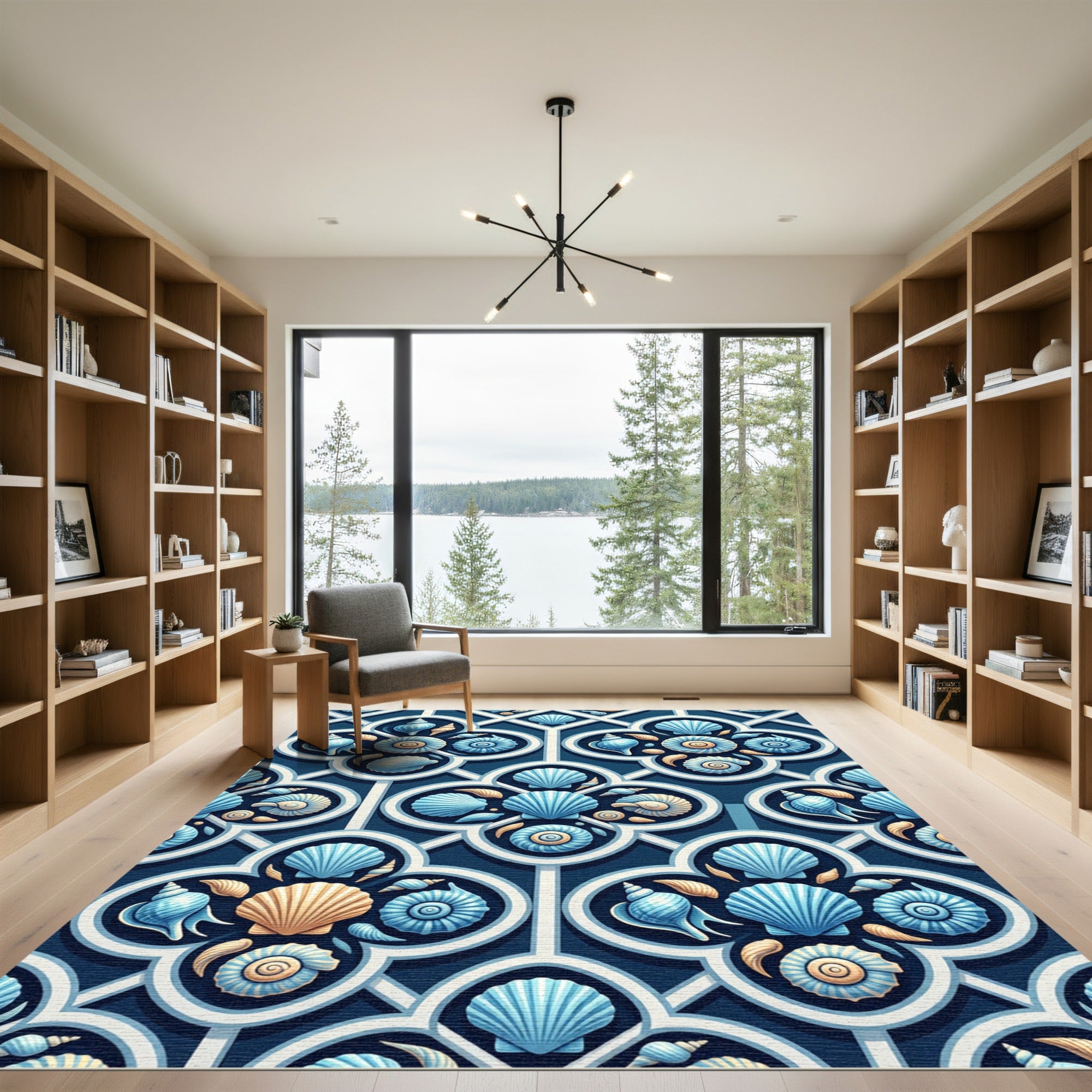 Coastal Nautical Seashell Tile Blue Rug