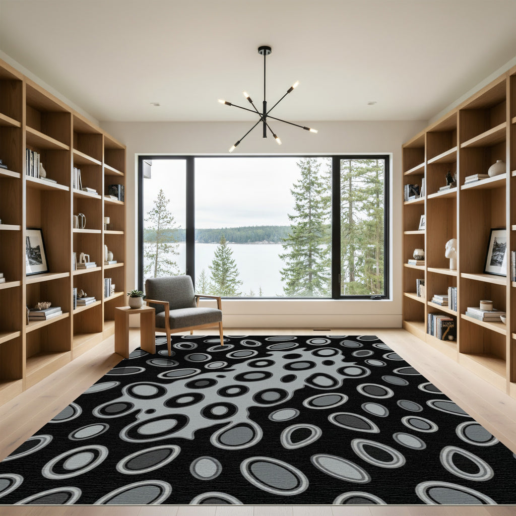 Modern Gray Abstract Organic Cell Rug