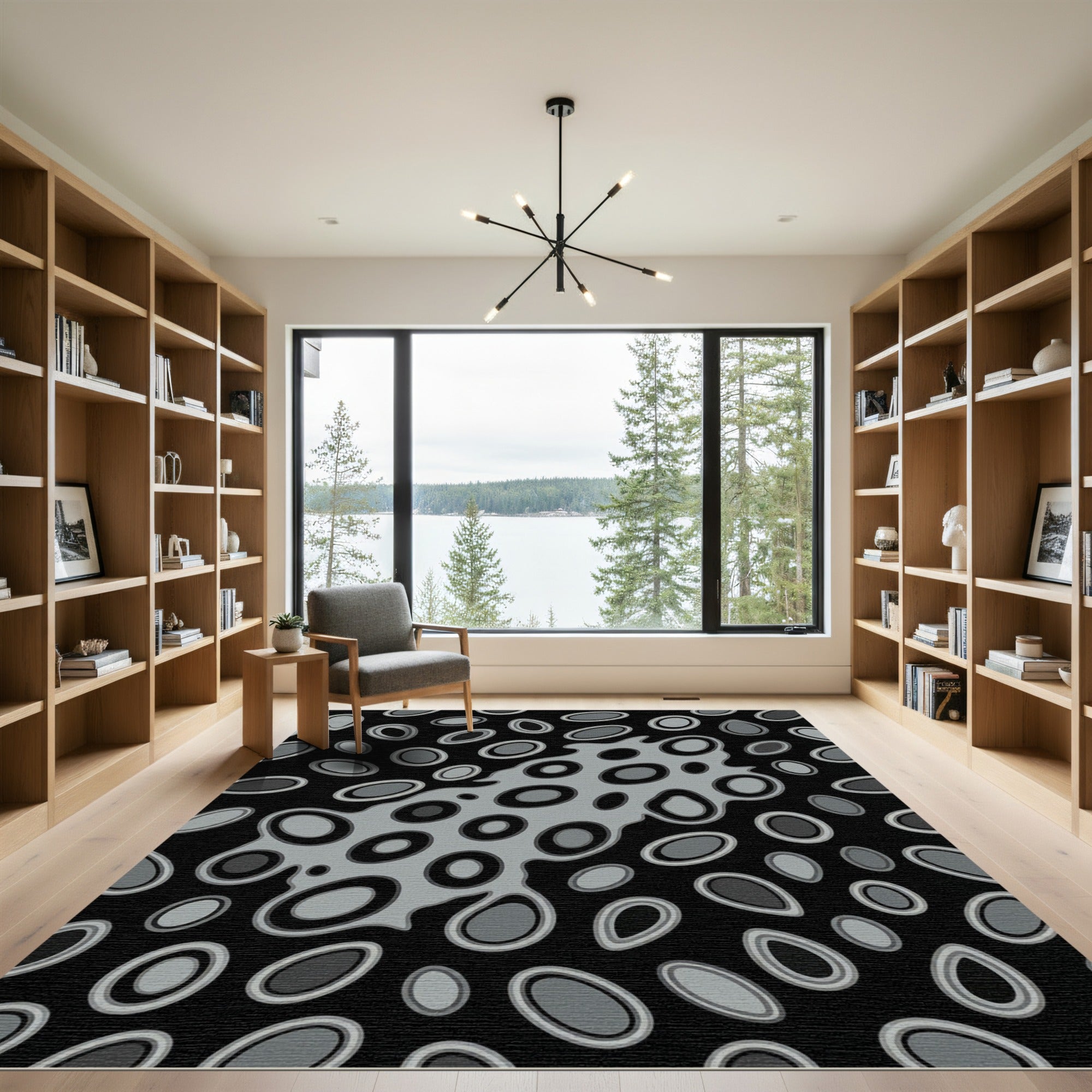 Modern Gray Abstract Organic Cell Rug