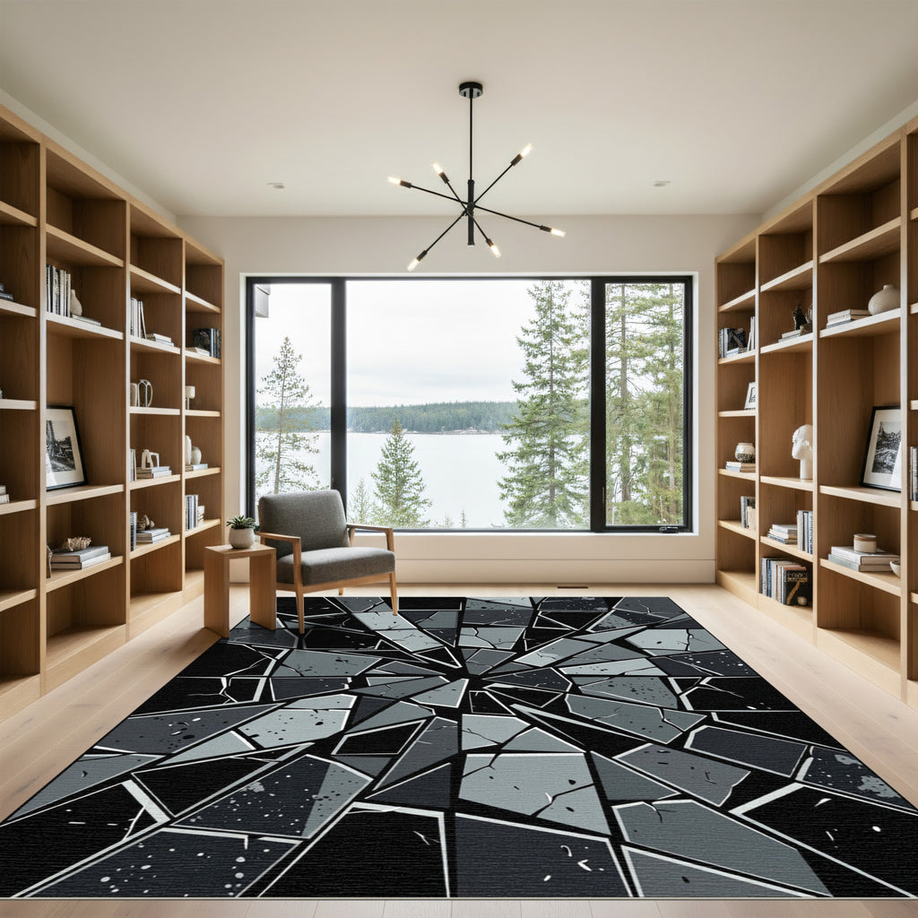Monochromatic Shattered Glass Geometric Area Rug