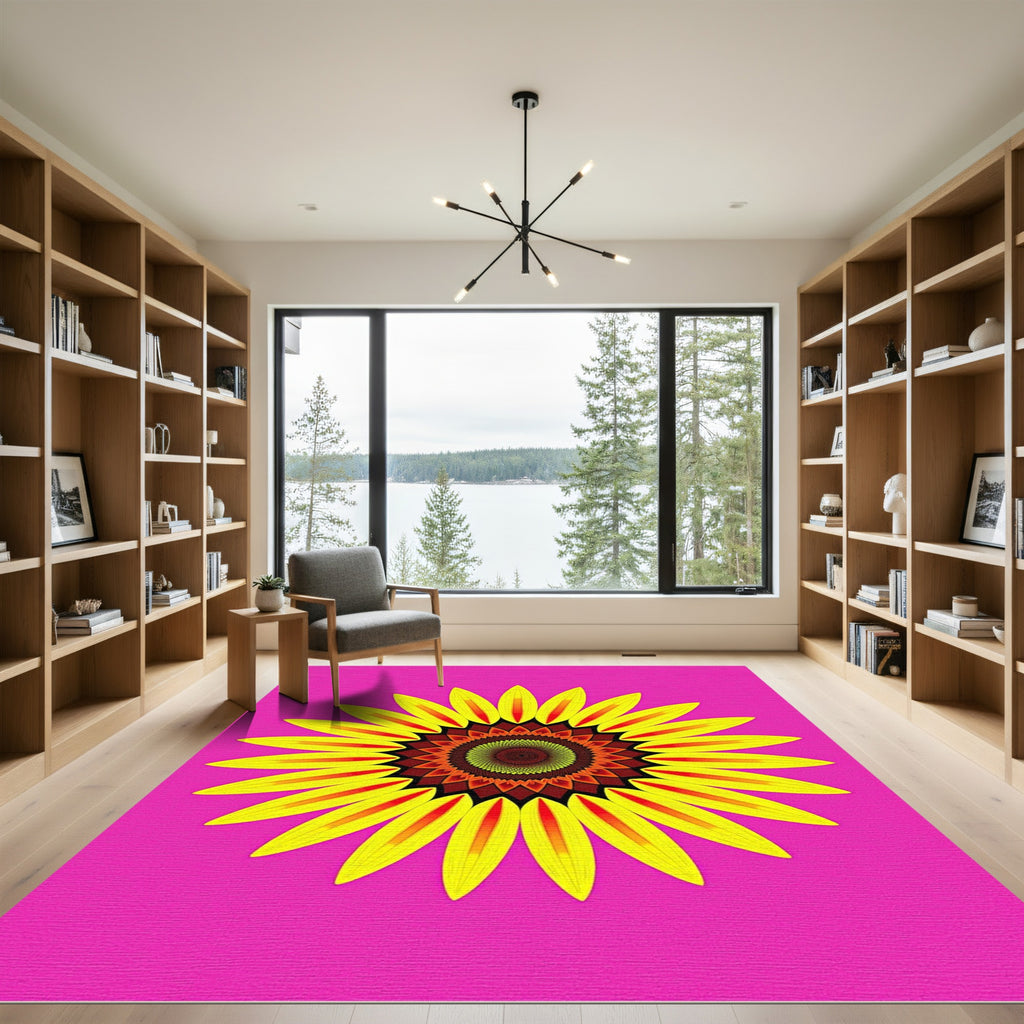 Vibrant Yellow Sunflower Mandala Rug