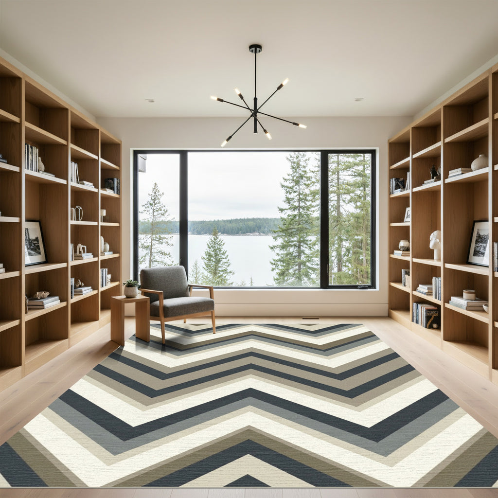 Earthy Grey Tones Zigzag Lines Rug