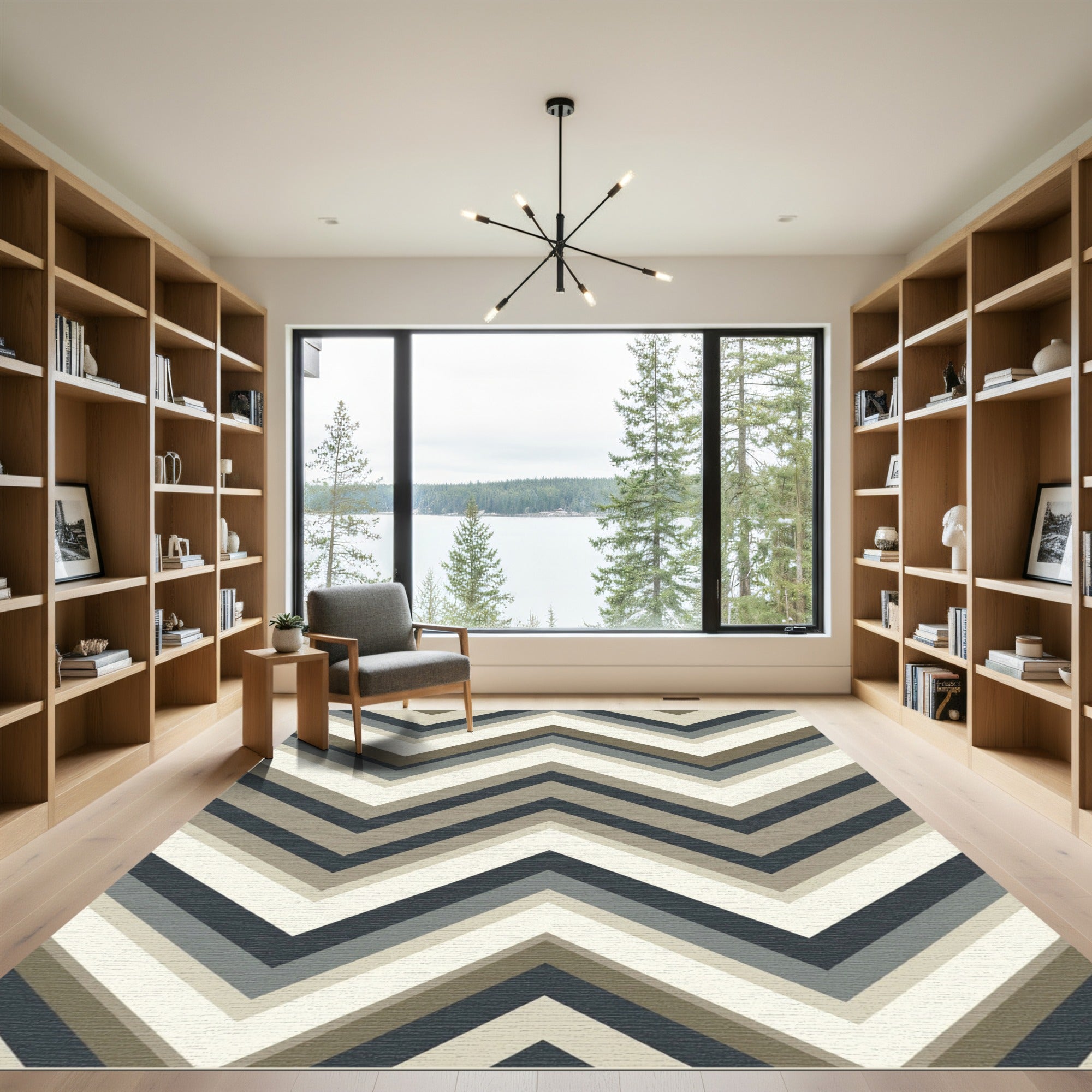 Earthy Grey Tones Zigzag Lines Rug