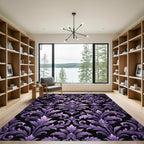 Ornate Purple Damask Floral Scroll Rug