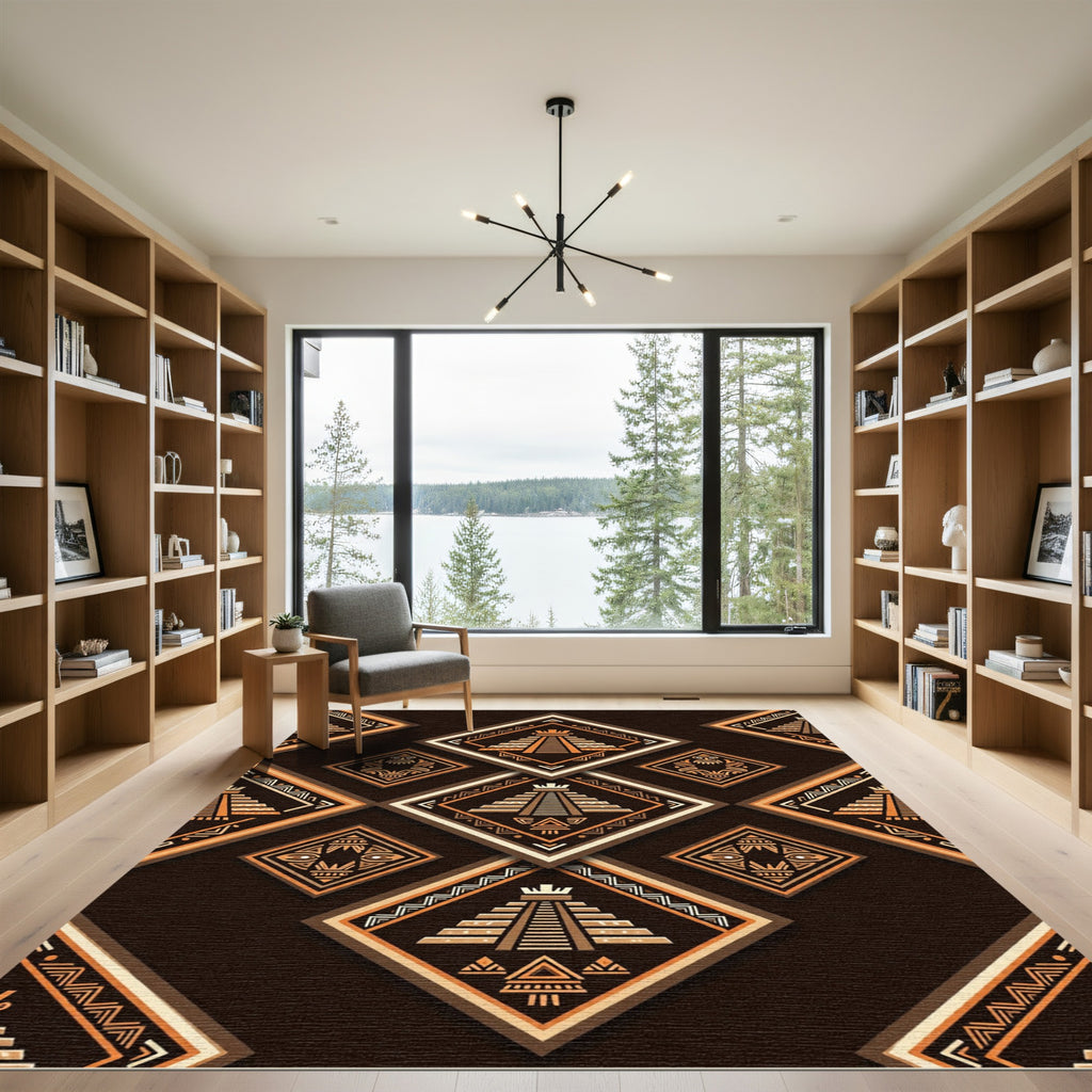 Ancient Brown Terracotta Pyramid Pattern Rug