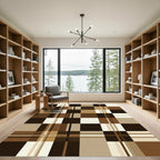 Modern Brown and Tan Plaid Grid Rug