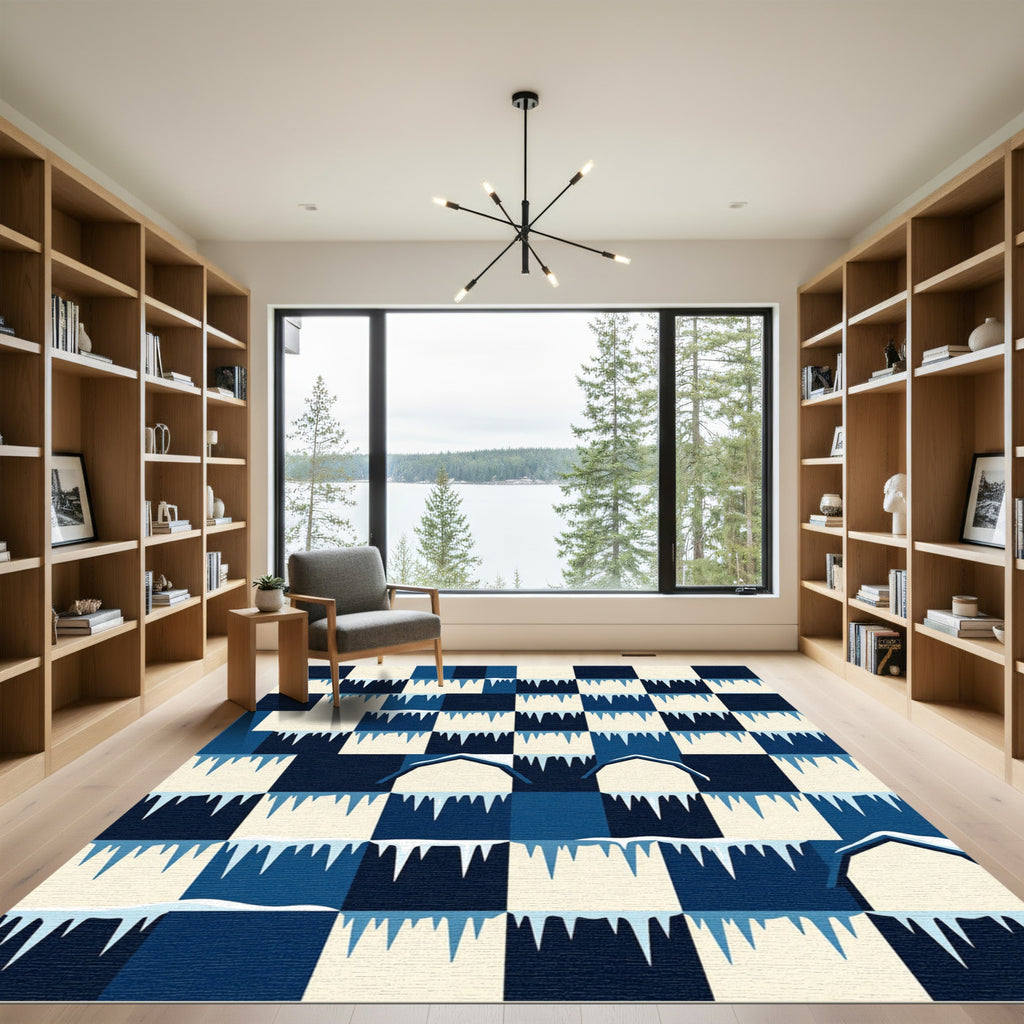 Abstract Geometric Icicle Grid Navy Rug