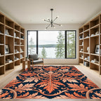 Coral Leaf Medallion Floral Navy Rug