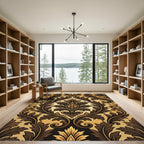 Gold Brown Acanthus Leaf Scroll Rug