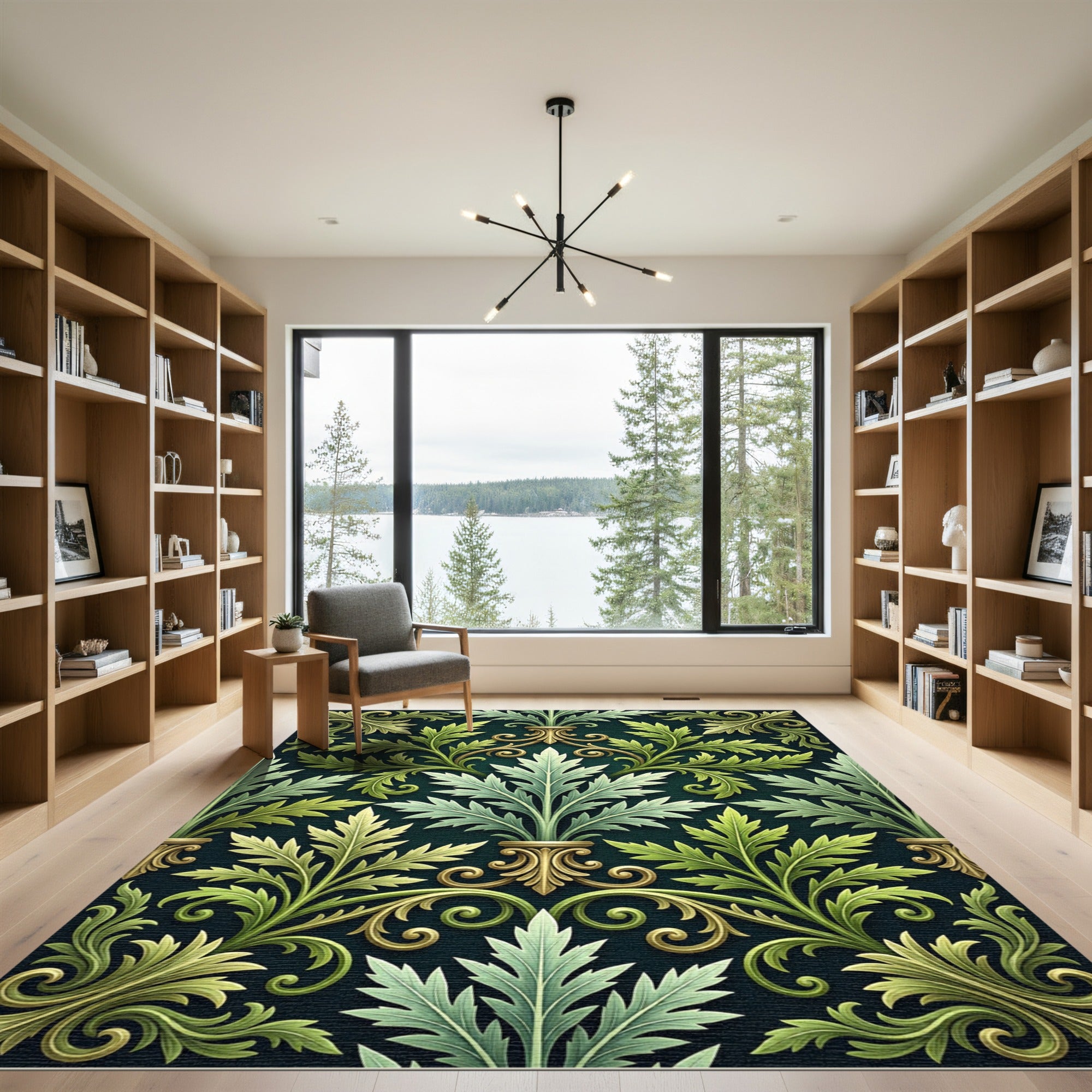 Verdant Gold Acanthus Leaf Scroll Rug