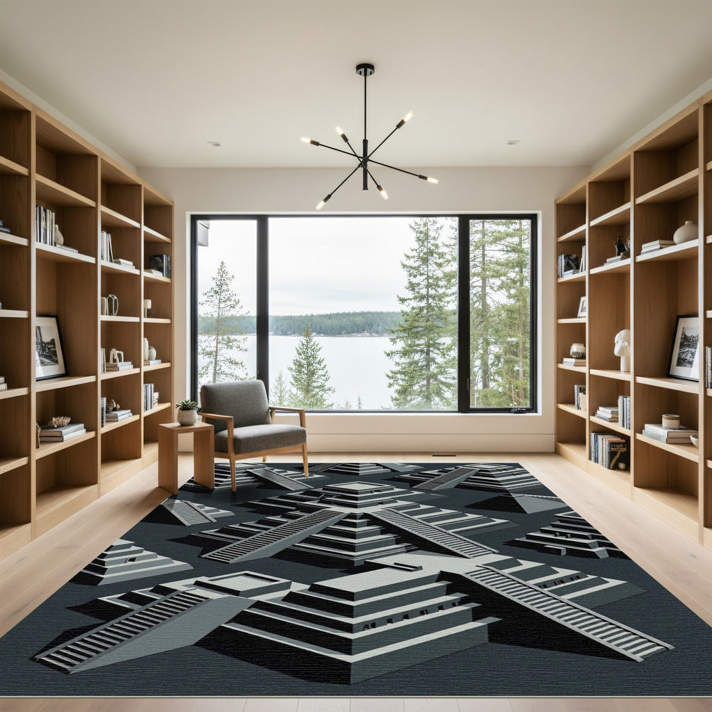 Monochromatic Gray Step Pyramid Composition Rug