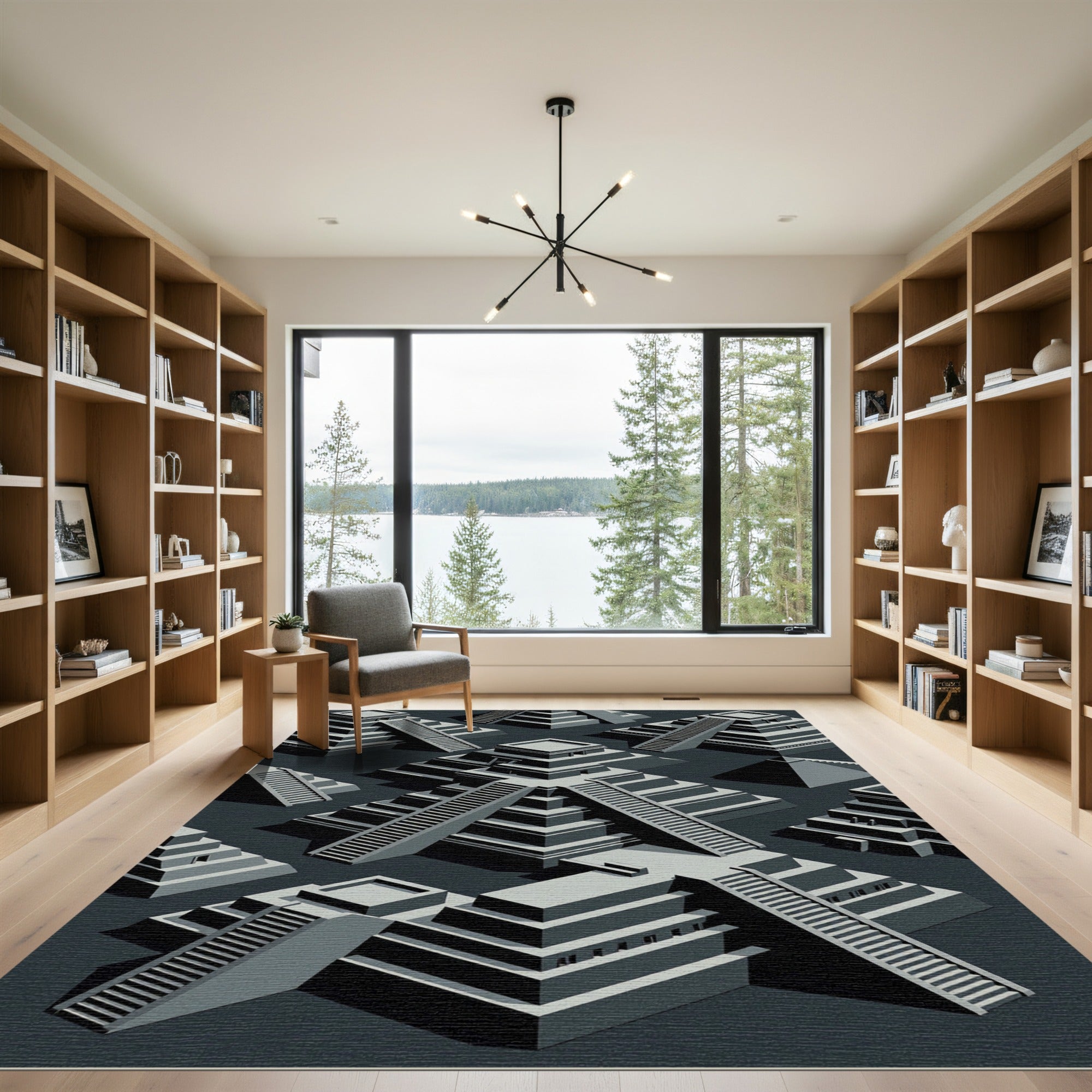 Monochromatic Gray Step Pyramid Composition Rug