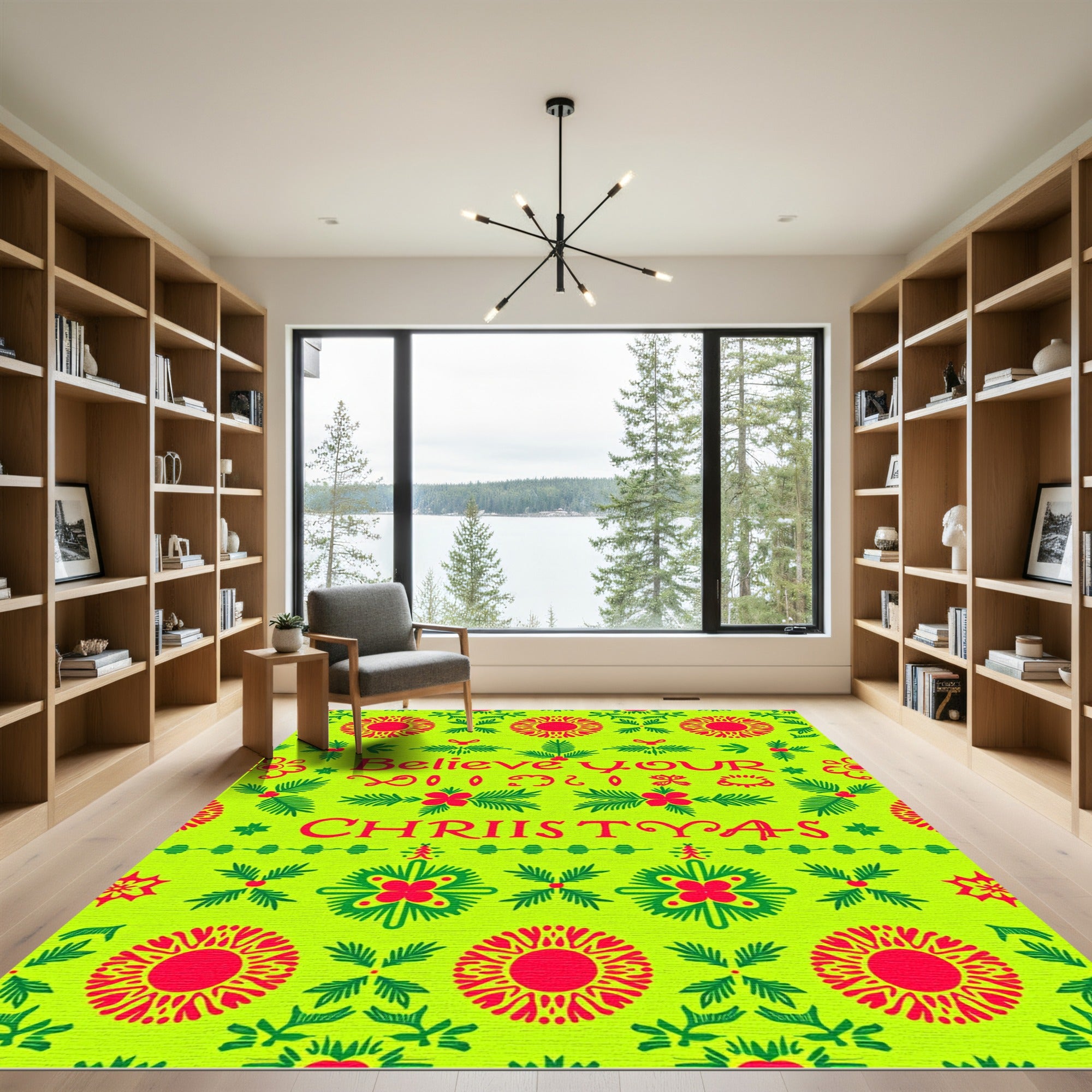 Bright Festive Christmas Holly Sun Rug