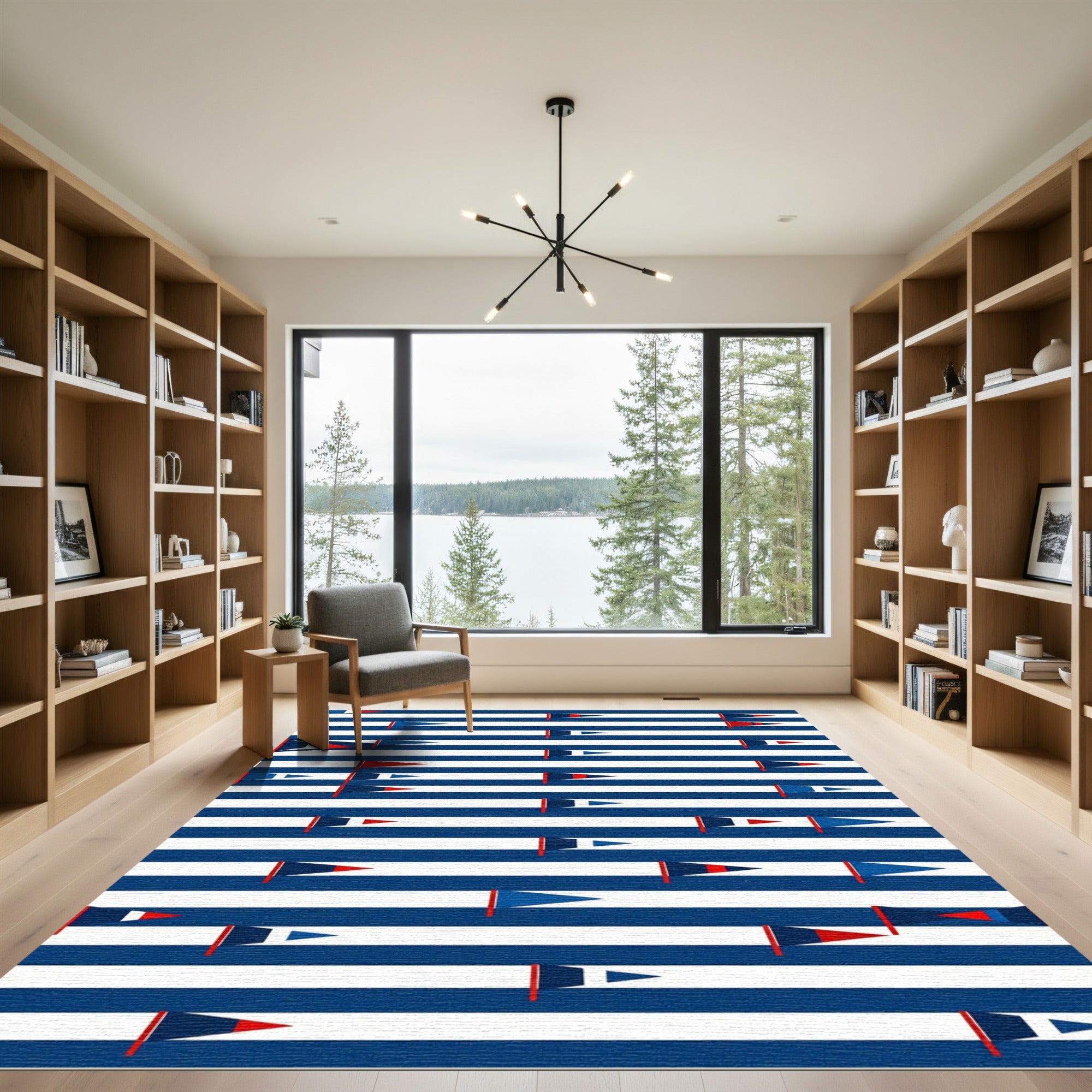 Nautical Red Blue White Stripe Flag Rug