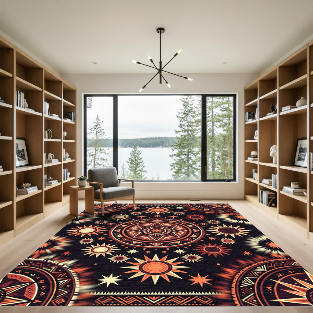 Earthy Celestial Sun Burst Mandala Rug