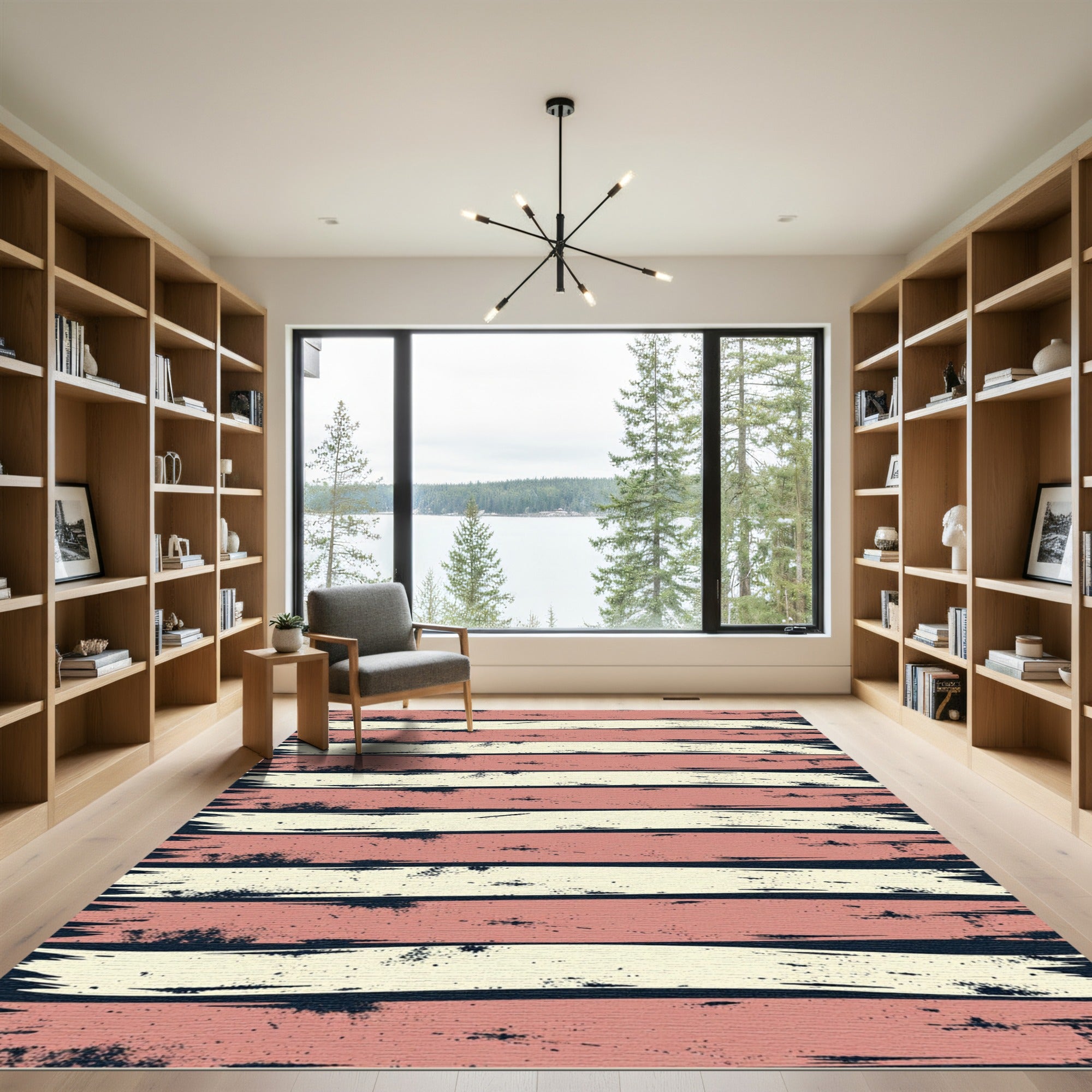 Distressed Pink Cream Horizontal Stripe Rug