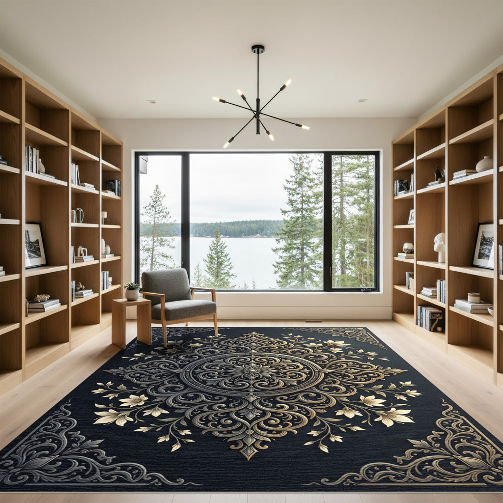 Ornate Scrollwork Floral Medallion Rug