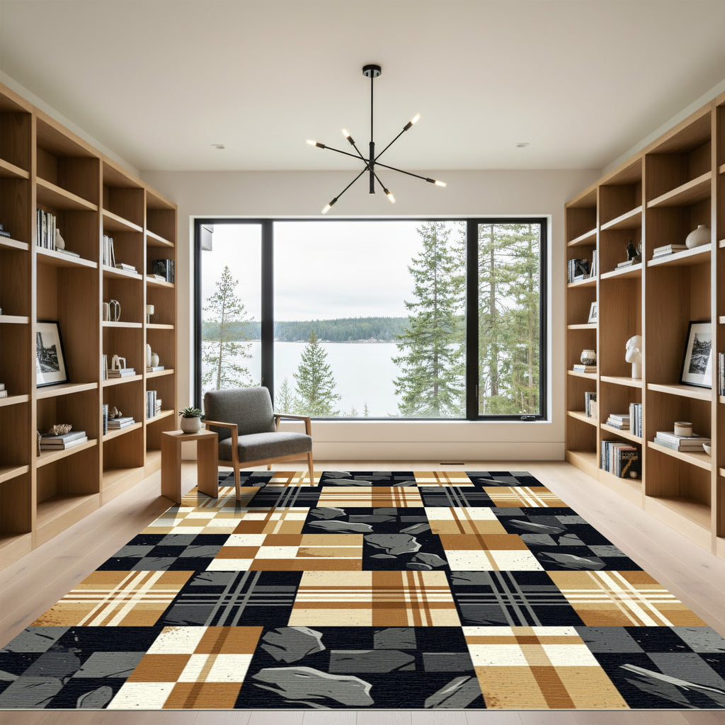 Plaid Stone Mosaic Geometric Composition Rug