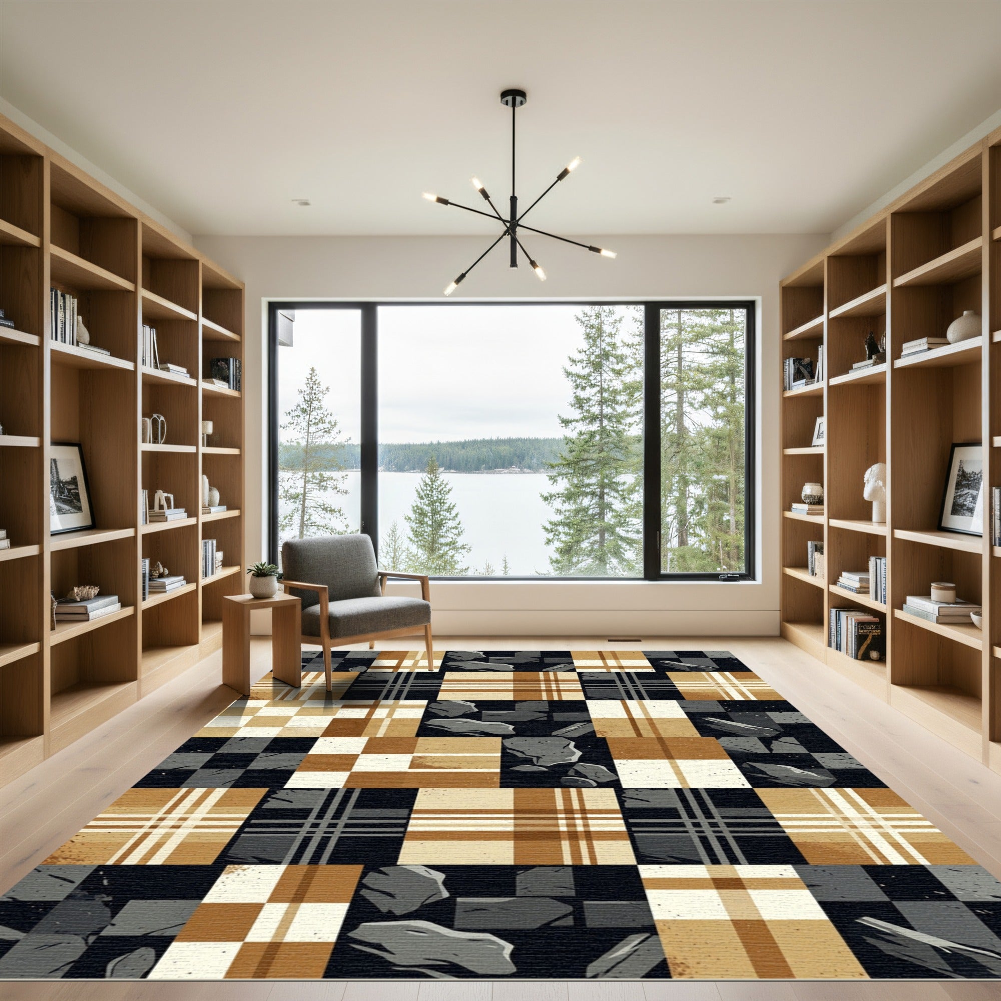 Plaid Stone Mosaic Geometric Composition Rug