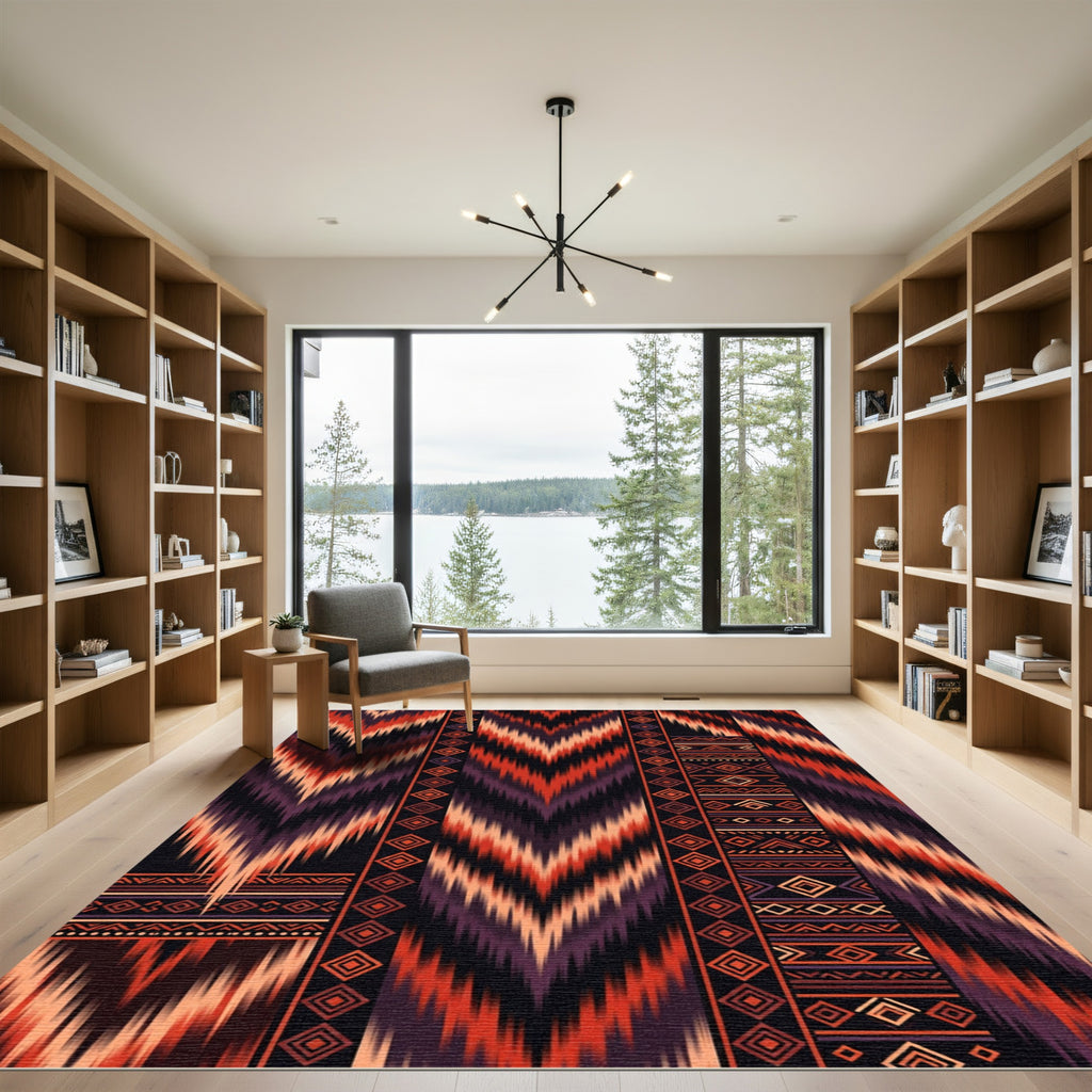 Crimson Amber Tribal Chevron Rug