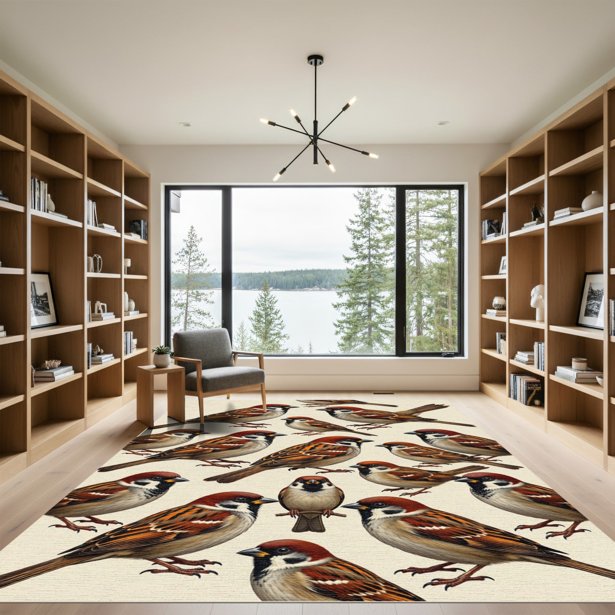 Detailed Sparrow Avian Nature Illustration Rug