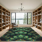 Emerald Green Peacock Feather Fan Rug