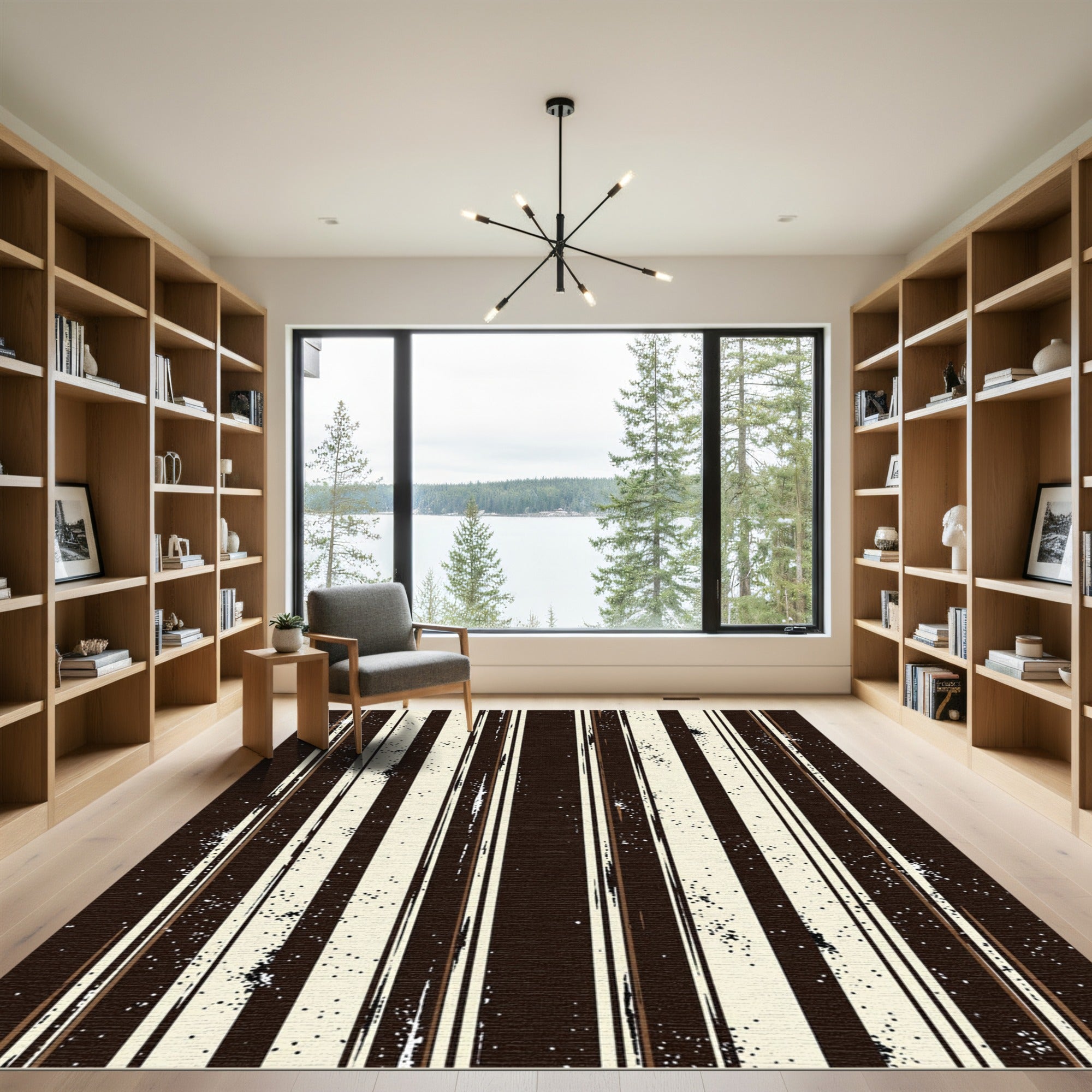 Rustic Brown and Cream Textured Stripes Rug