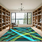 Electric Teal and Lime Plaid Tartan Rug