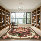 Ornate Pink Lotus Floral Paisley Square Rug