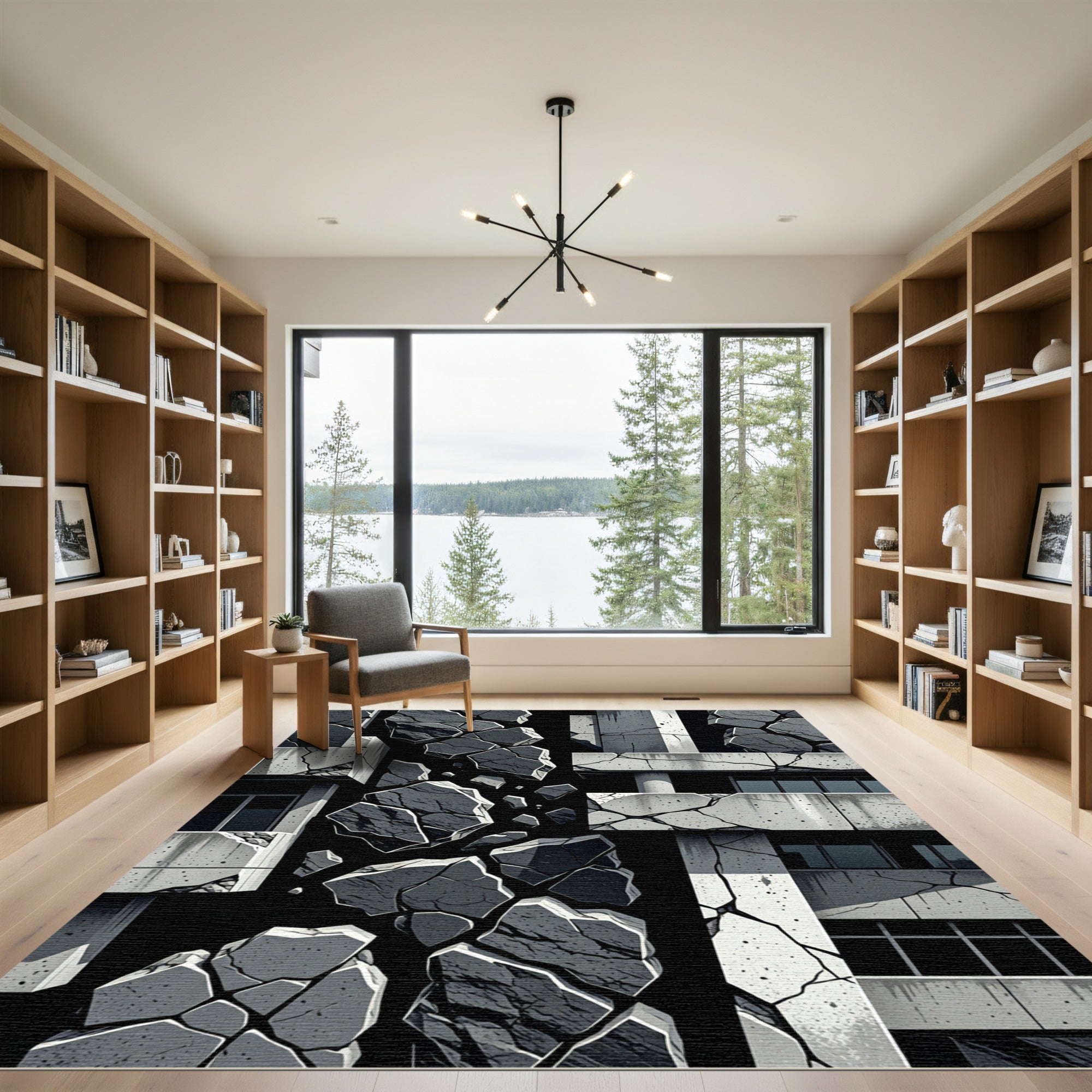 Monochromatic Cracked Building Debris Rug