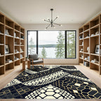 Gold and Black Geometric Hexagon Tile Rug
