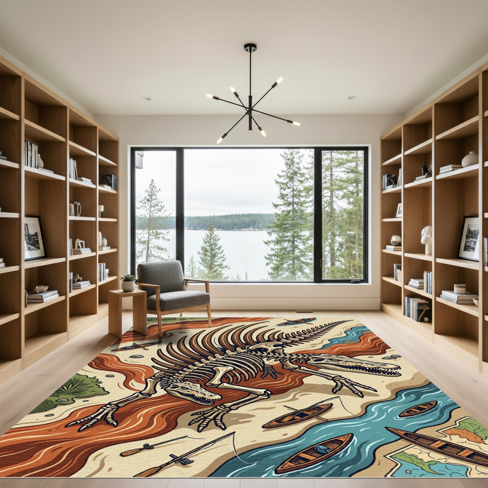 Earthy Brown Fossilized Spinosaurus Skeleton Rug