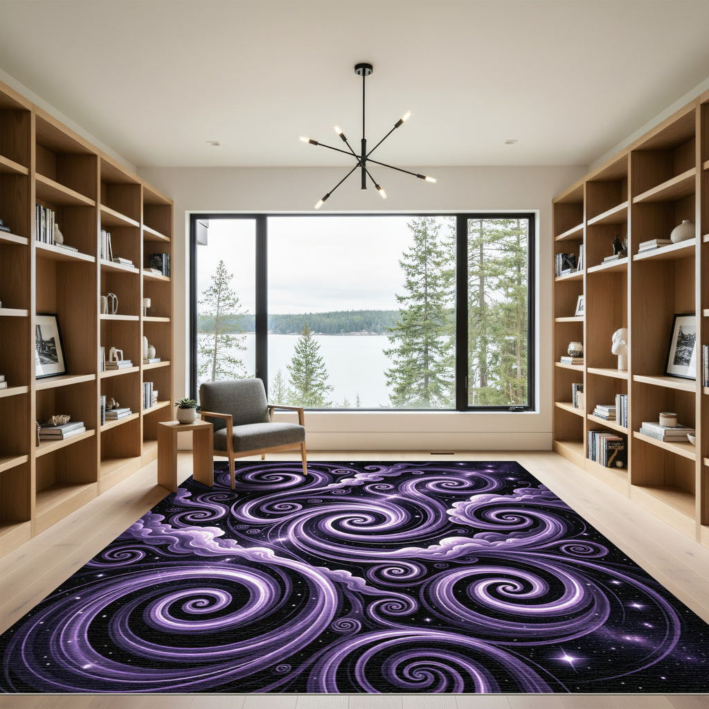 Ethereal Purple Celestial Swirl Nebula Rug