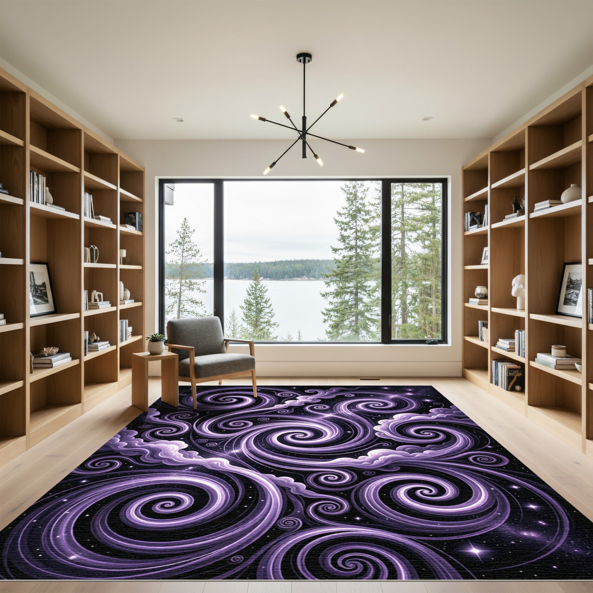 Ethereal Purple Celestial Swirl Nebula Rug