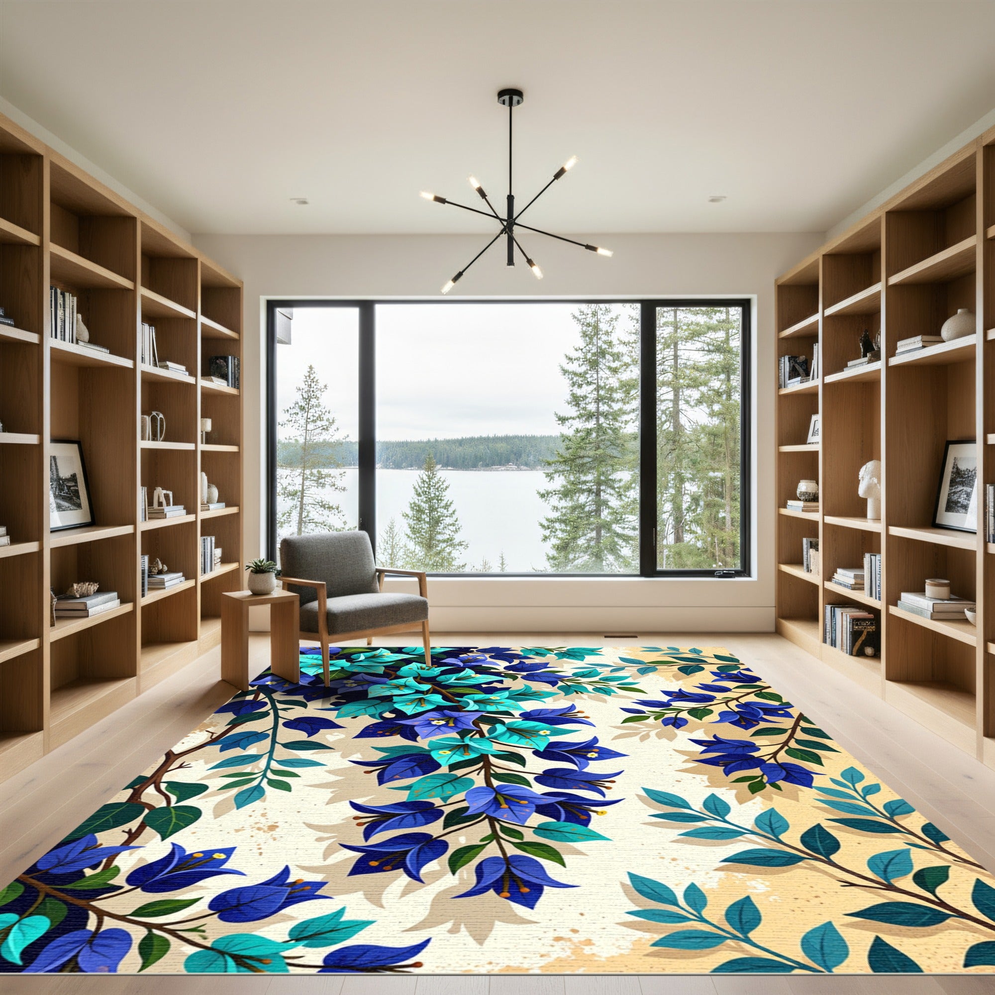 Vibrant Blue Bougainvillea Floral Art Rug