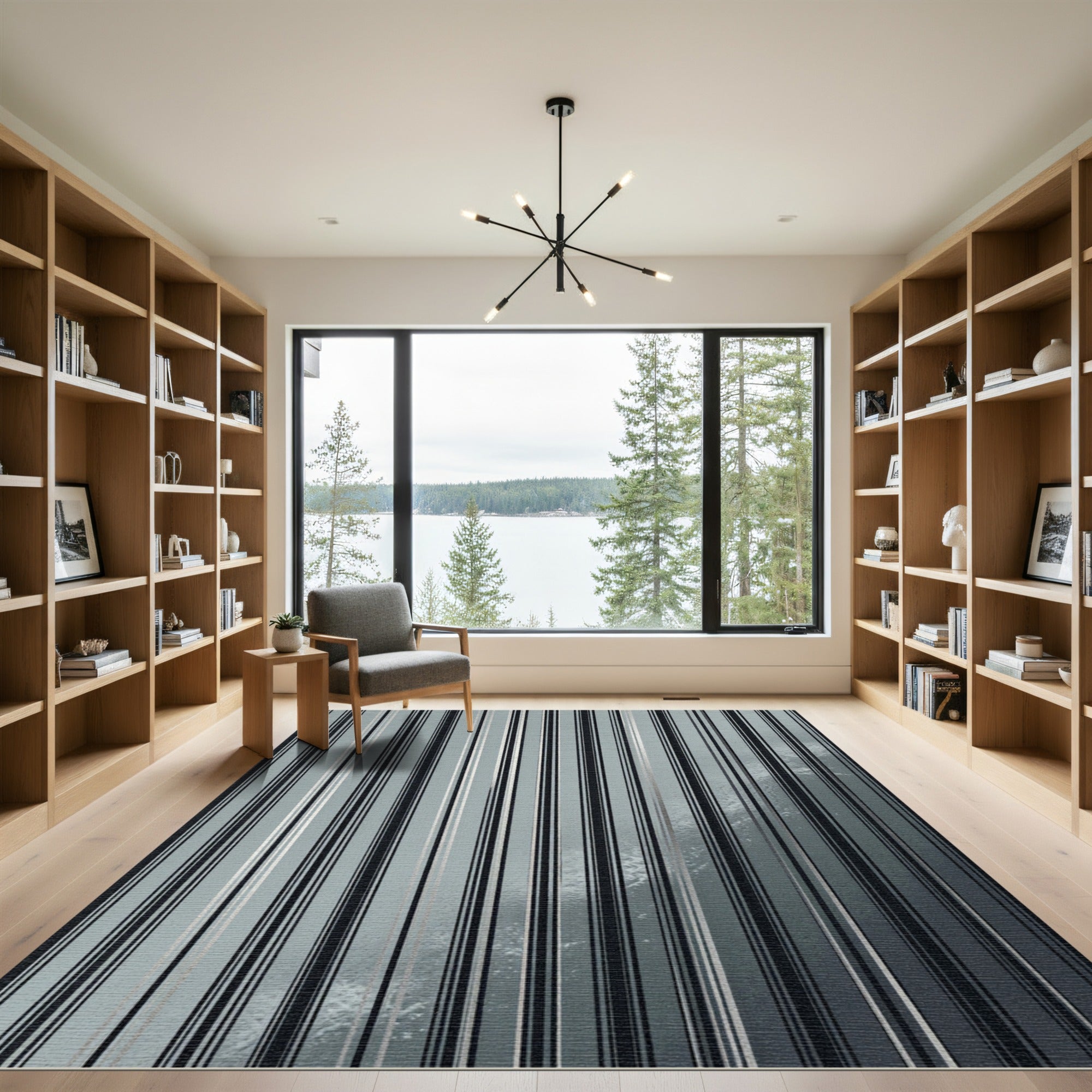 Sophisticated Charcoal Monochromatic Vertical Stripe Rug