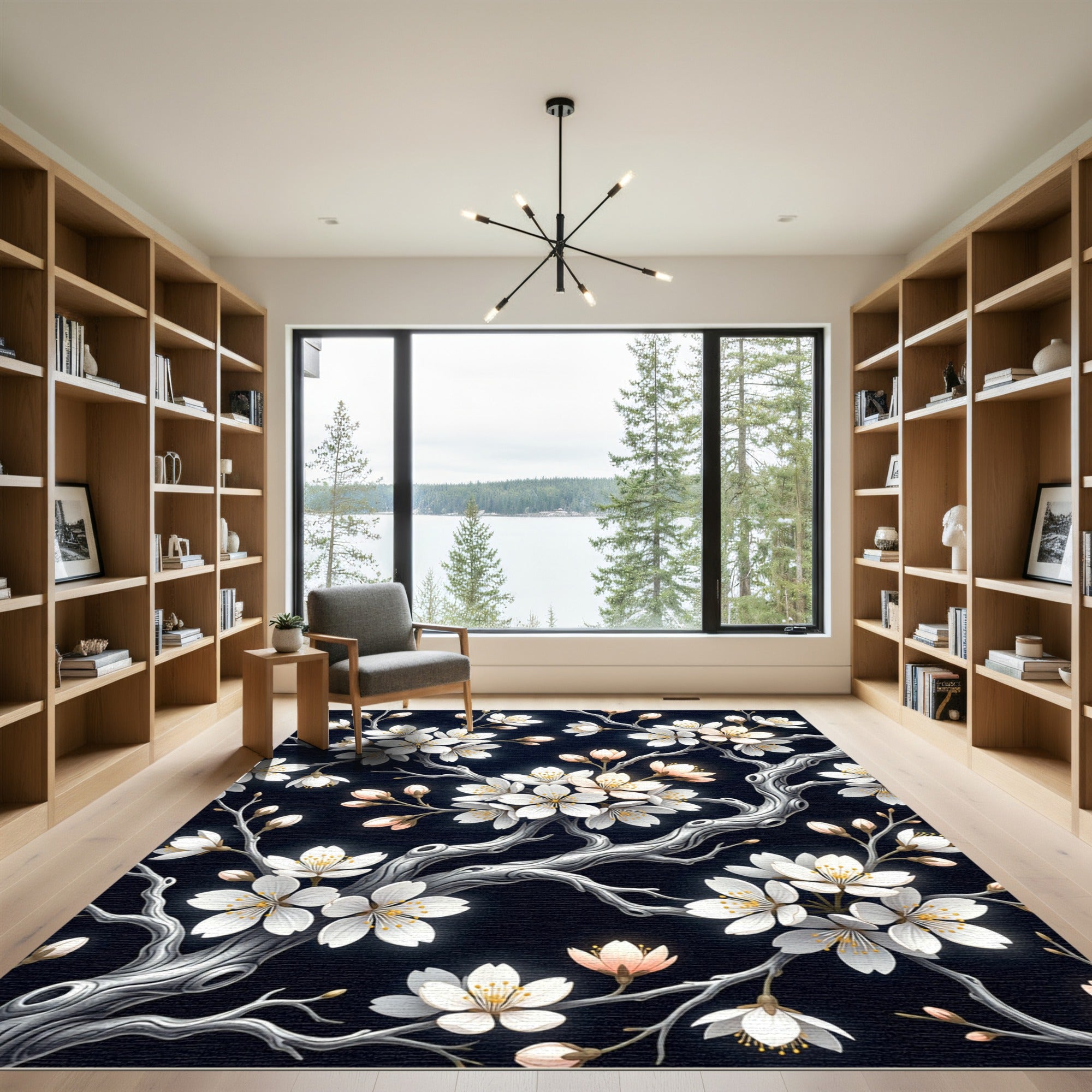 Elegant White Cherry Blossom Branch Rug