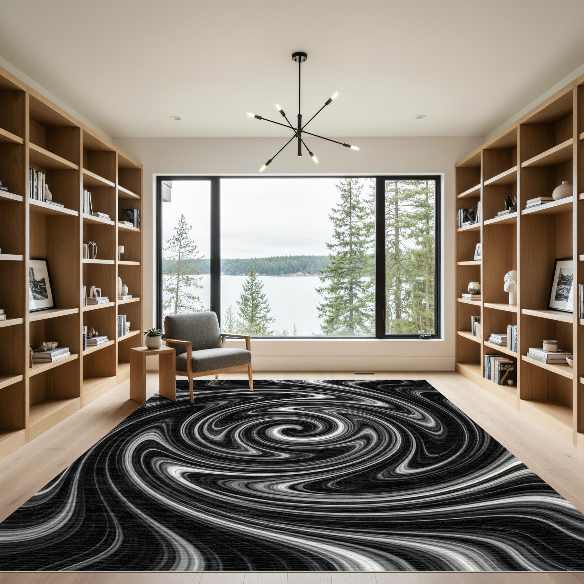 Black White Fluid Motion Art Rug