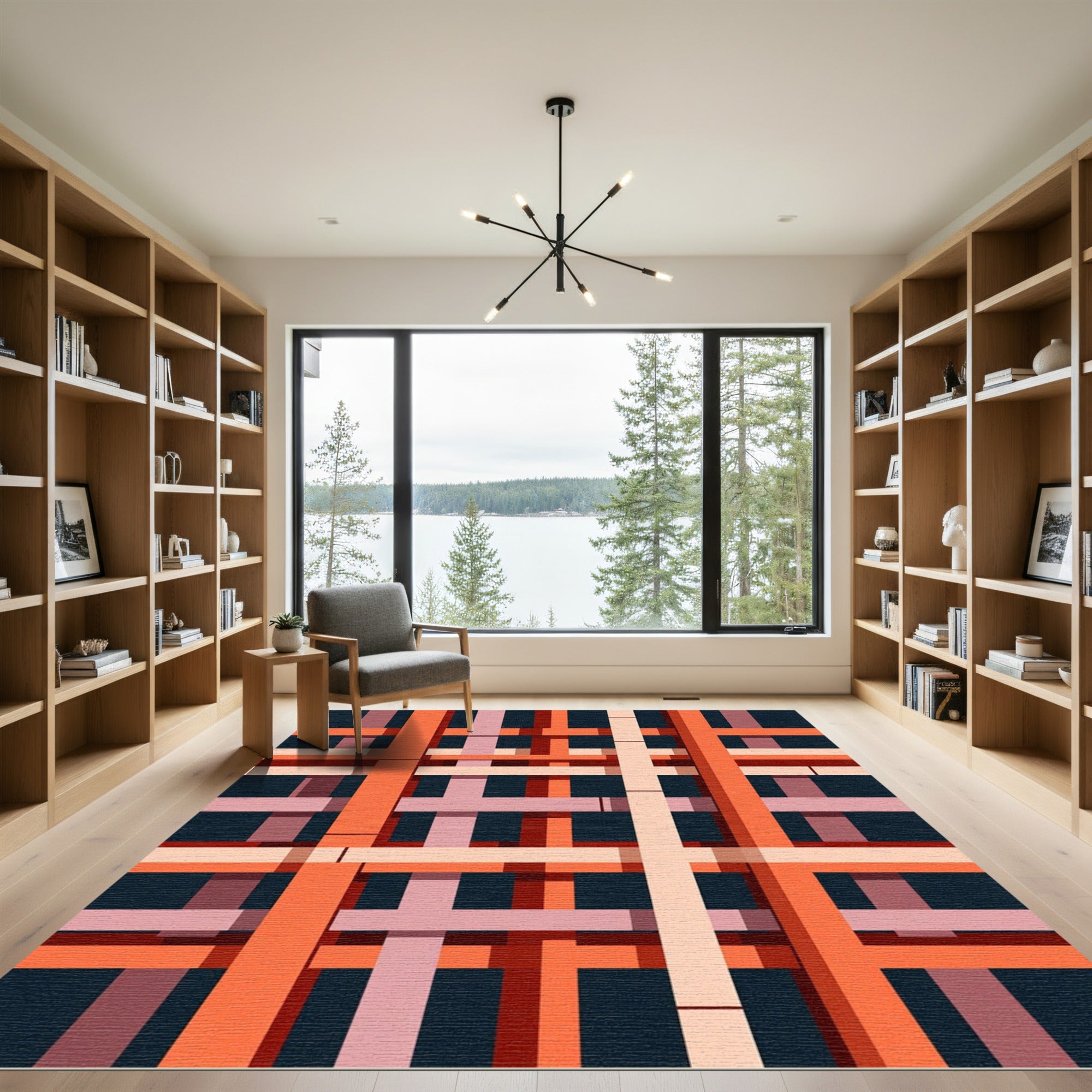 Orange Pink Geometric Intersecting Lines Rug