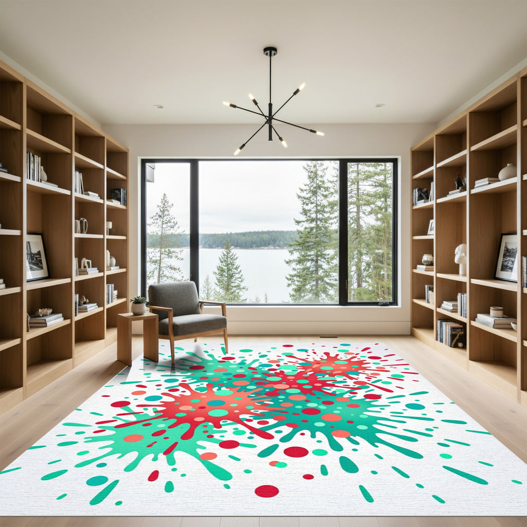 Coral Teal Splash Explosion Scatter Rug