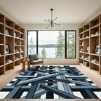 Modern Blue Interlocking Geometric Weave Rug