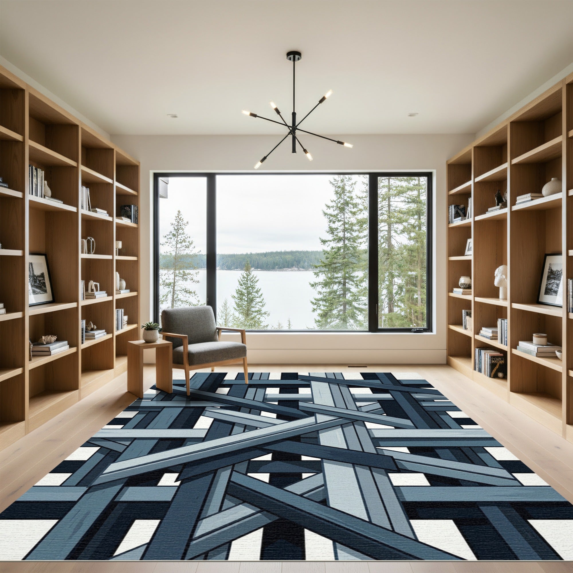 Modern Blue Interlocking Geometric Weave Rug
