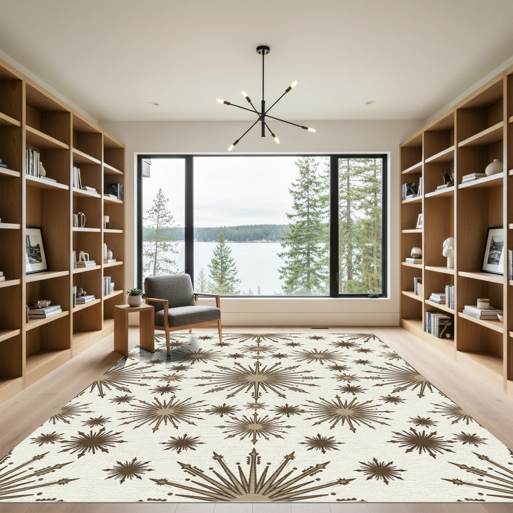 Earthy Brown Sunburst Starburst Medallions Rug