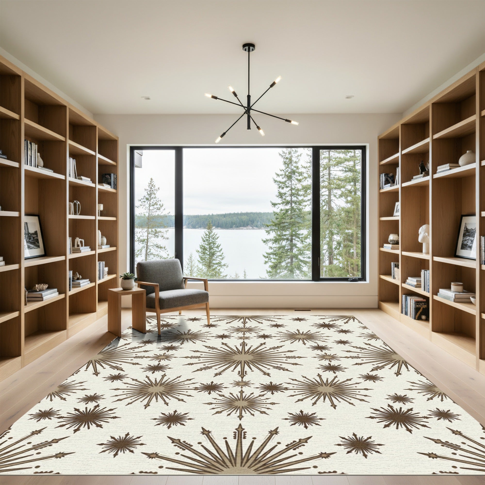 Earthy Brown Sunburst Starburst Medallions Rug