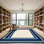Navy Blue Gold Geometric Stripe Rug