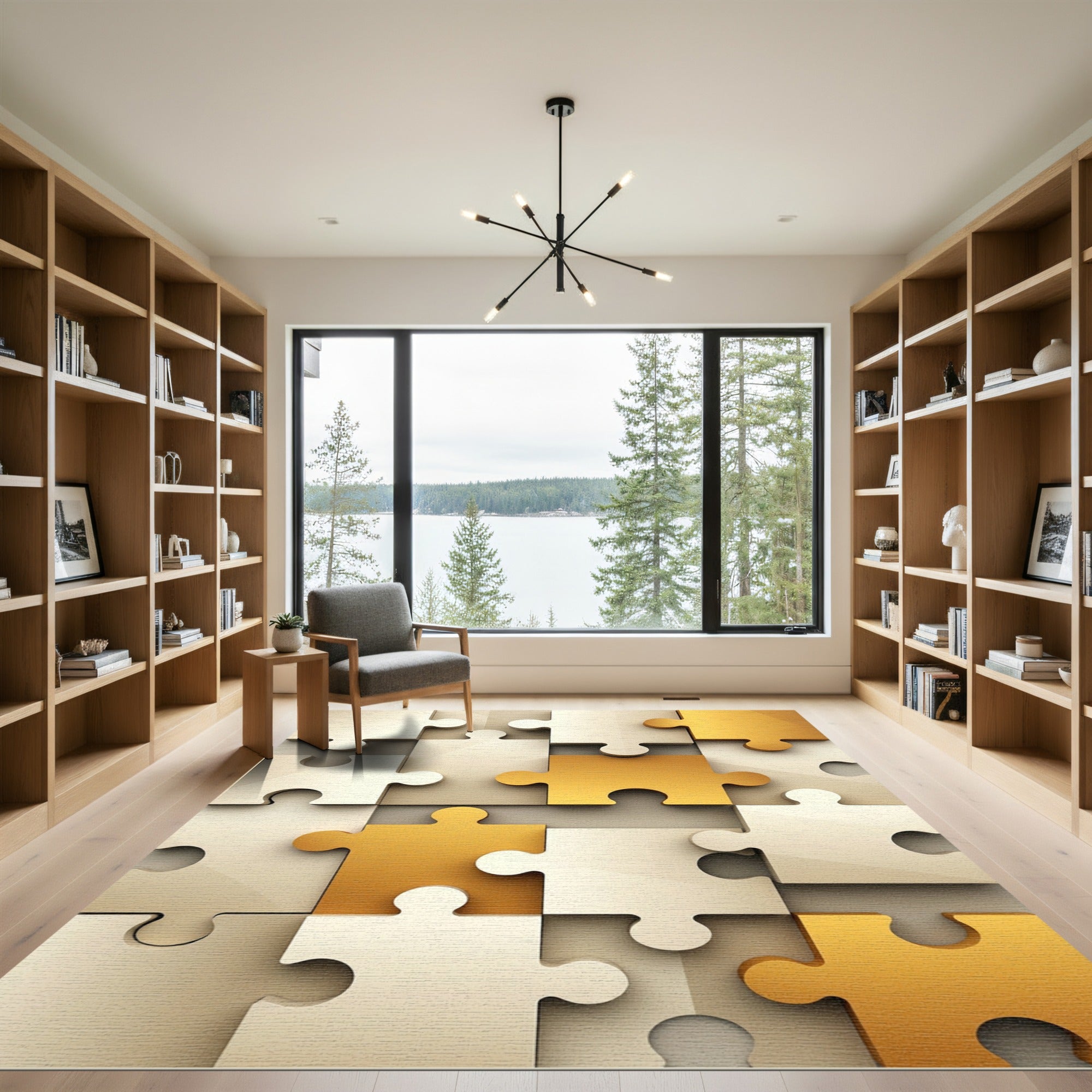 Golden Cream Jigsaw Interlock Rug