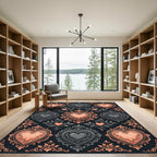 Ornate Rose Gold Gray Heart Medallions Rug