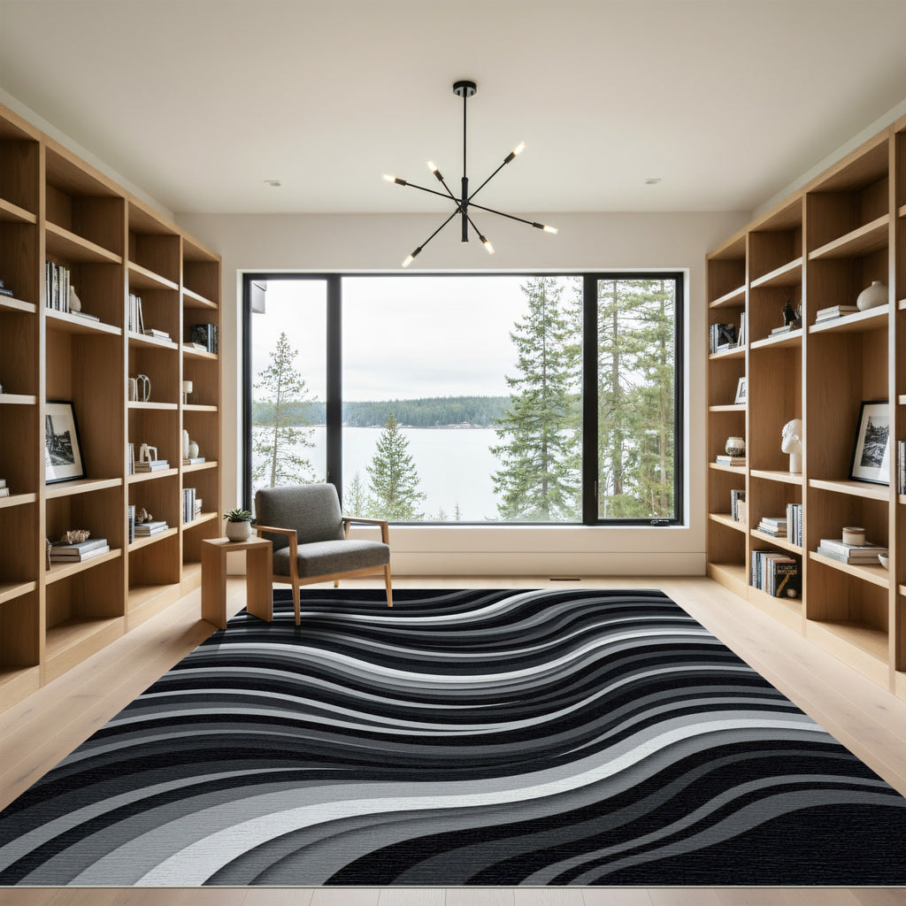 Monochrome Wave Layered Composition Rug