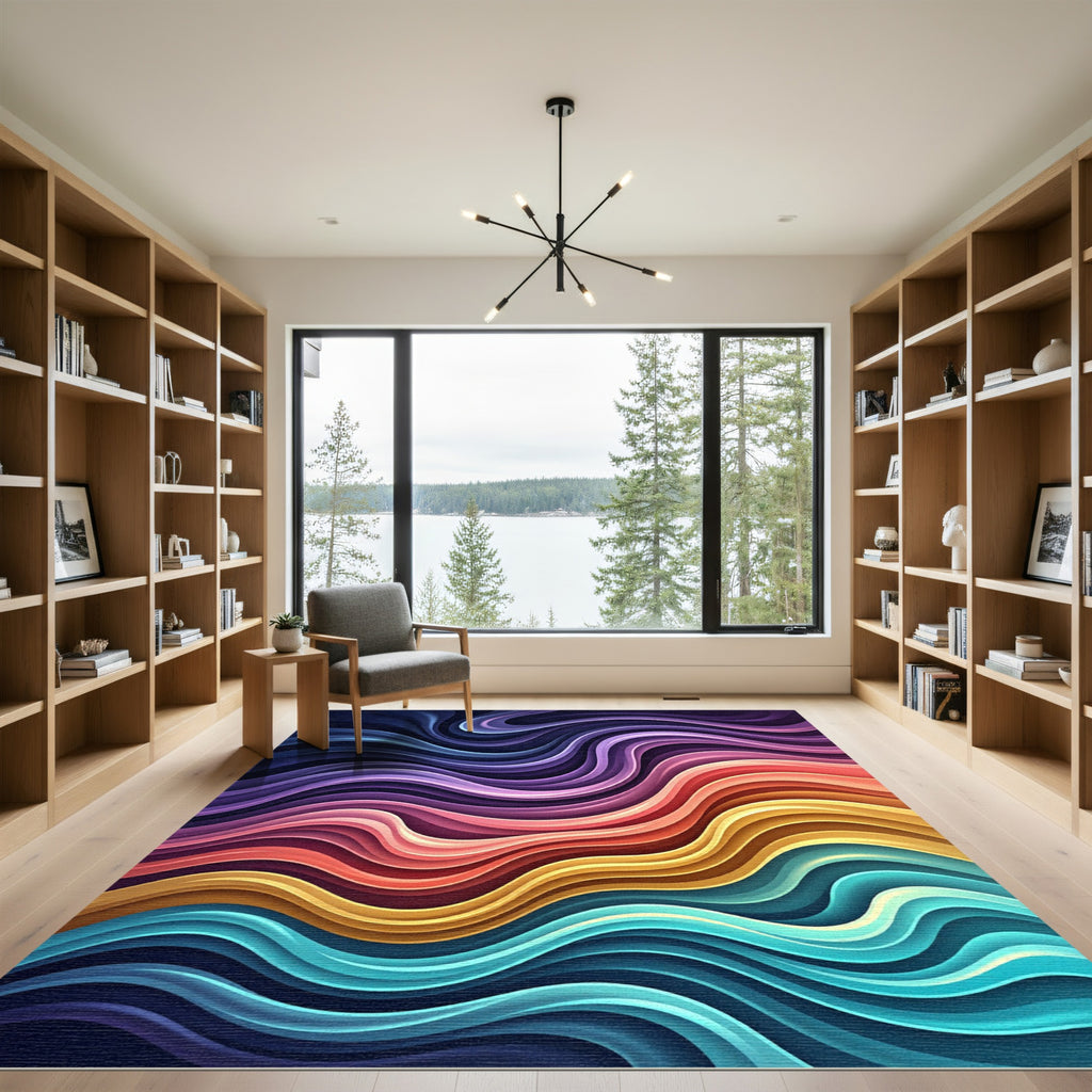 Vibrant Multicolored Flowing Abstract Wave Rug